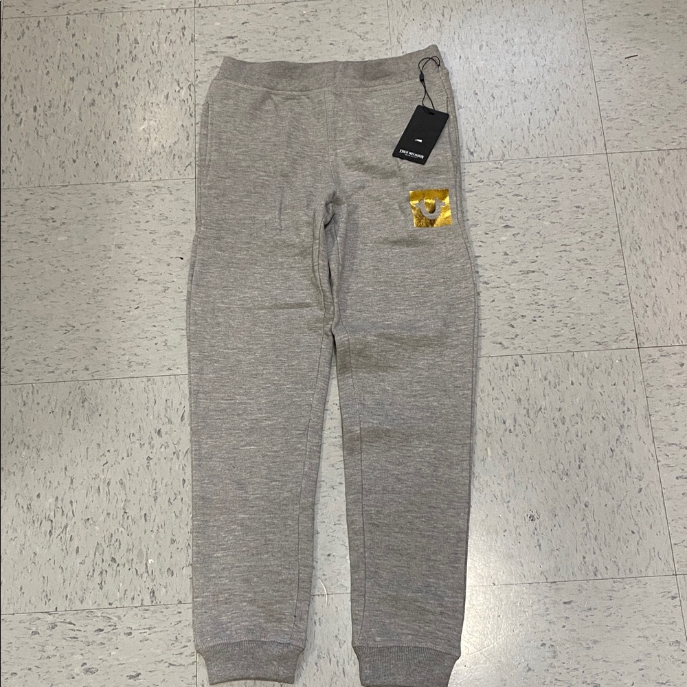 True religion m Gray Joggers Gold accent medium M big kids boy girl 10y 9y